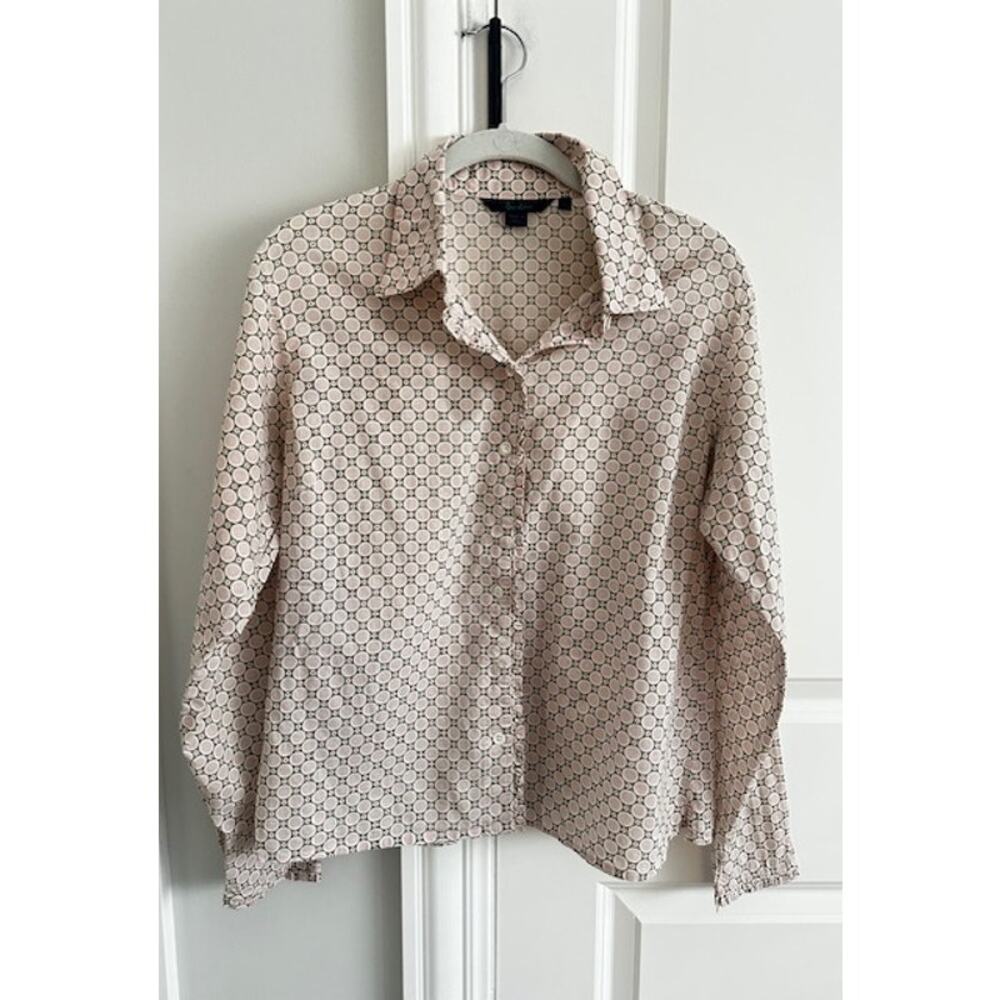 Boden Geo Dot Cotton Button Down Blouse Size: 10 Pink/Brown Pattern - Picture 2 of 10